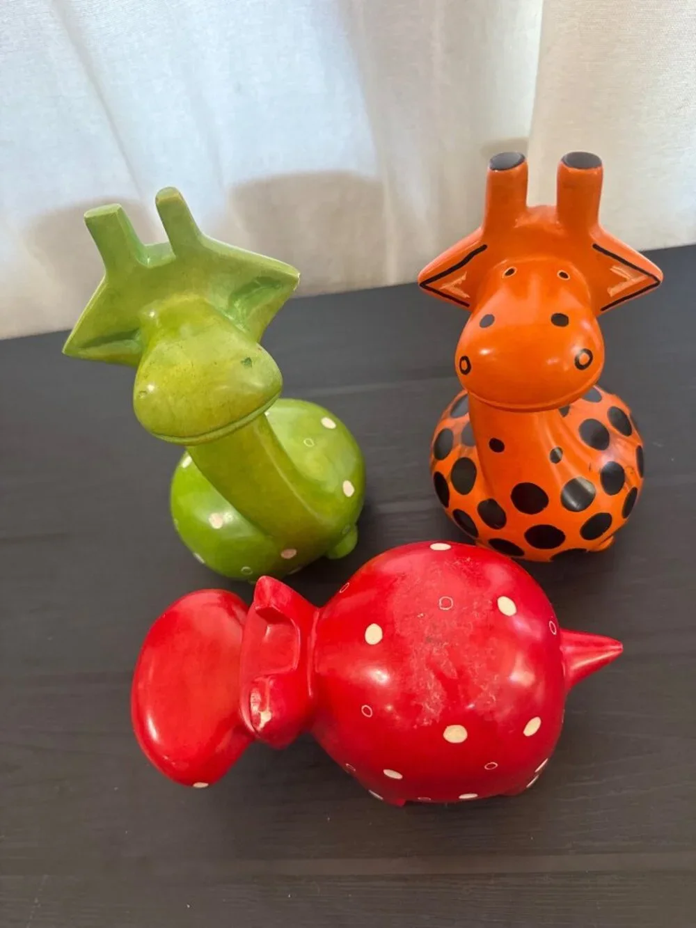 HOUSE HIPPO-Hand-Painted Animal Figurines - Red Hippo Green Giraffe/Orange Giraf